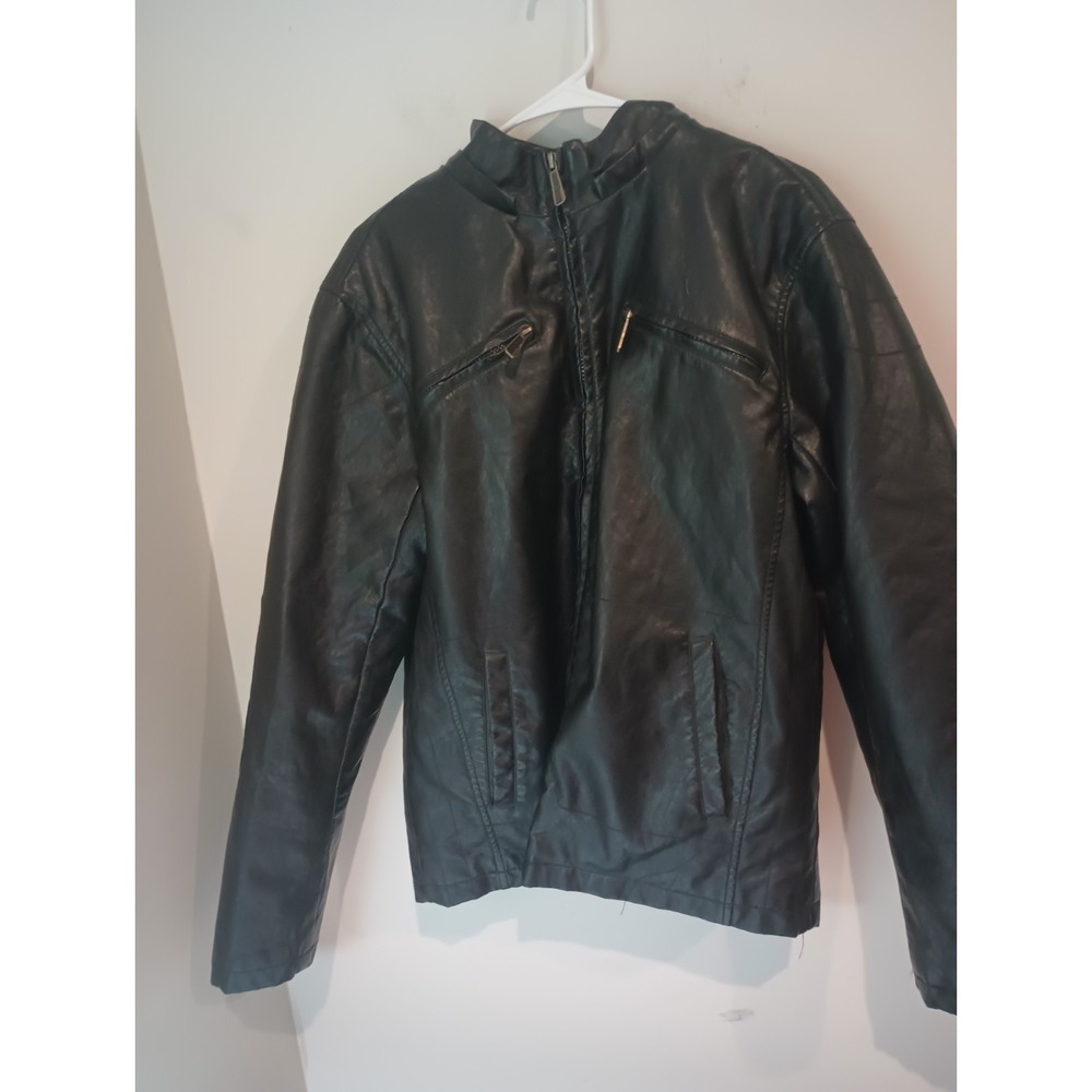 Whispering Smith Mens Faux Leather Jacket Large Black Moto Biker Quilted Zip...